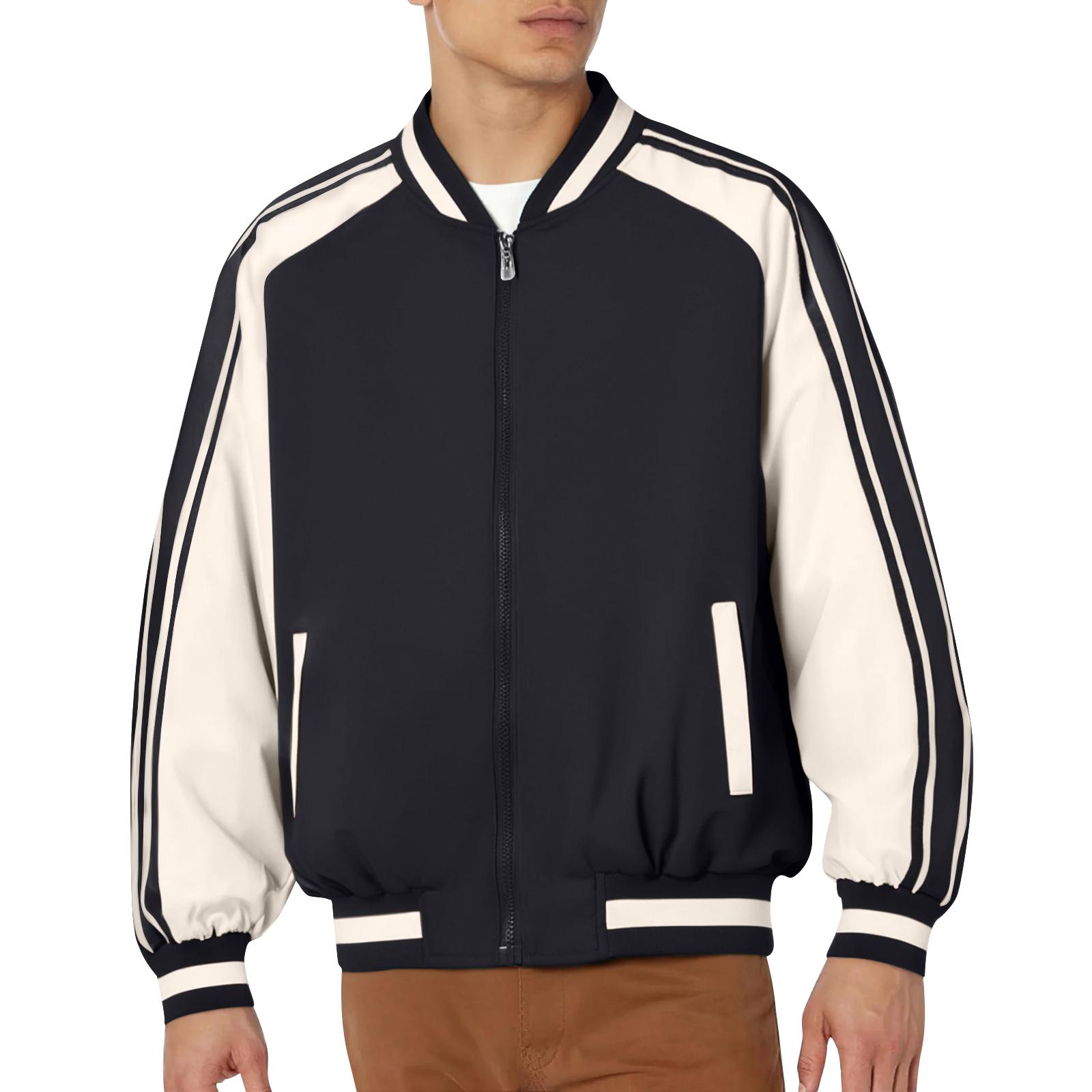 

Мужская полосатая куртка пэчворк с бейсбольным воротником и длинными рукавами XL