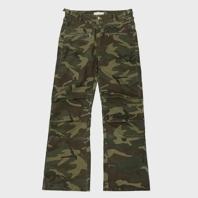 2023 High Waist Retro Military Green Camouflage Wide-Leg Jeans