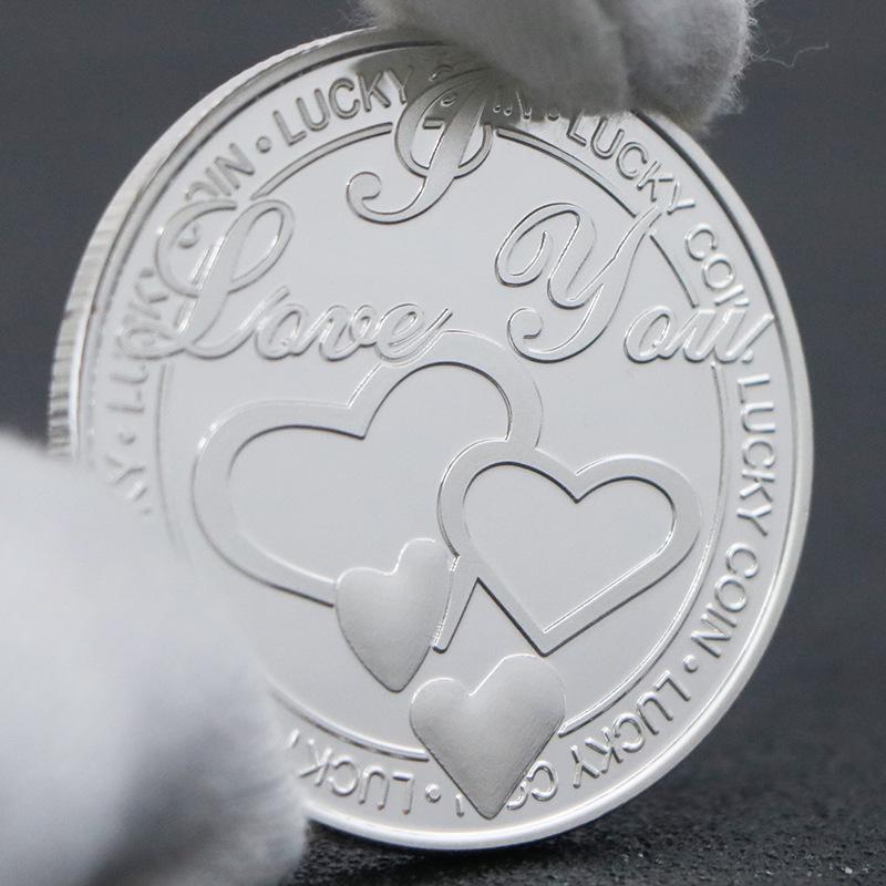I Love You Four-Leaf Clover Lucky Silver-Plated Coin