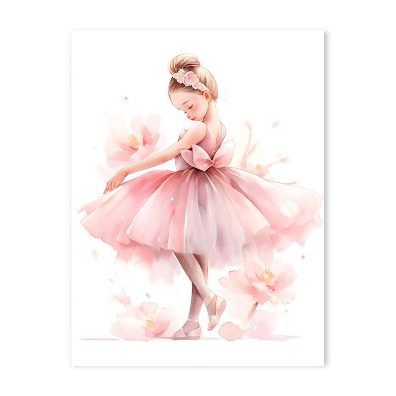 Poster Toile Décorative Fille Ballerine Rose Licorne Papillon Chambre d'Enfant Art Mural Poster Décor Chambre de Bébé