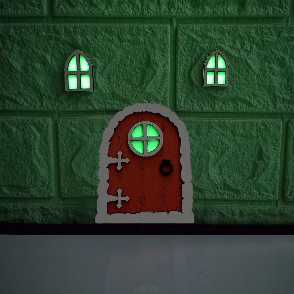 

Cute Fluorescent Elf Door Miniature Fairy Door Ornaments Wooden House Miniatures Decor Gifts style 4