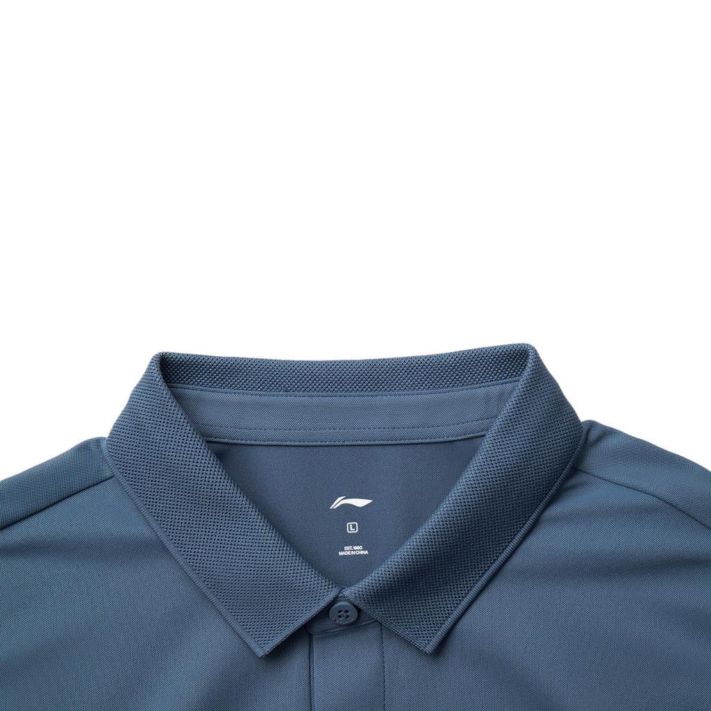Li-Ning Comfortable Simple Solid Color Quick-Dry Versatile Fashion Short Sleeve Polo Shirt Men Tops Moonlight-Blue APLV287-8
