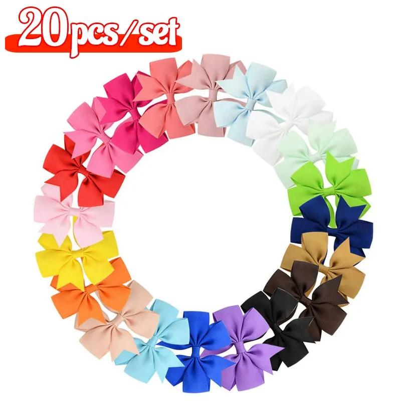 

20 цветов Банты для волос для маленьких девочек Заколки Банты-вертушки из репсовой ленты Аксессуары для волос для маленьких девочек, детей, подростков