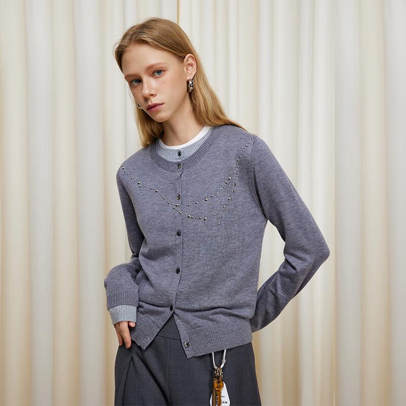 GREEN BELT Women's Faux Two-Piece Rhinestone Knit Sweater