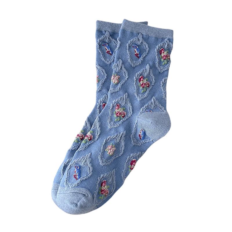 Japanese Korean Style Cartoon Flower Cotton Women Socks New Mid Calf Student Cute Minimalist Floral Crew Socks Fashion Versatile