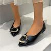 Sweet Flats Women Summer Casual Leather Slip on Pointed Toe Fashion Shoes for Women Solid Metal Buckle Casual Platform Flats