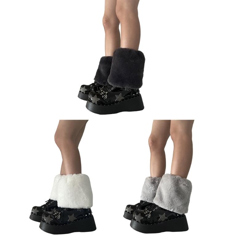 Women Furs Leg Warmer Winter Furry Long Boot Cuffs Fuzzy Shoe Cover Party Costume for Holiday Festival Performances Play