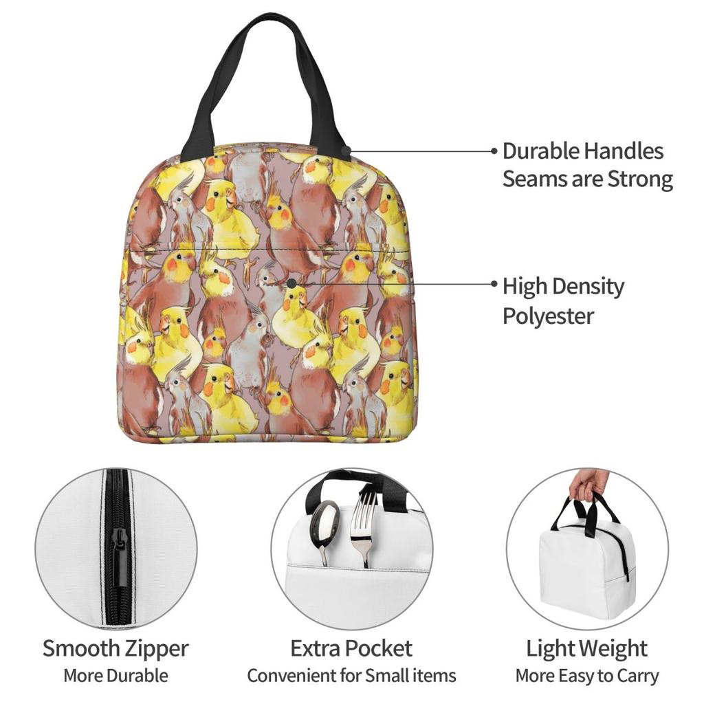 Cute Cockatiel Bird Pattern Insulated Lunch Bag for Kids School Cooler Thermal Food Box Tote Portable Lunch Boxes Container