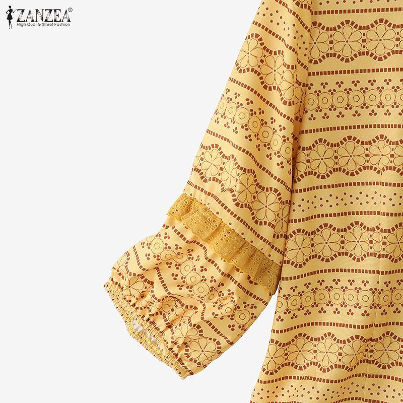 ZANZEA Women Casual Round Neck Loose 3/4 Sleeve Print Blouse