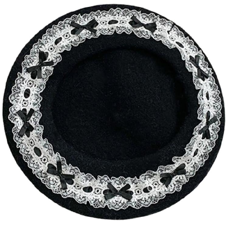 Lace Bows Cabbie Hat for Women Hat Dark Lace Vintage Cabbie Caps Unisex Headwear Autumn Winter Hat for Daily Wear