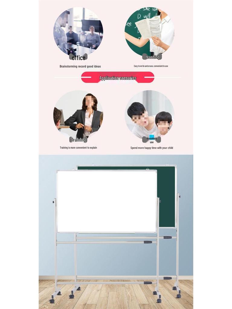 Dual-Sided Magnetic Whiteboard & Blackboard, Mobile Stand, Erasable, for Home, Office, or Classroom.