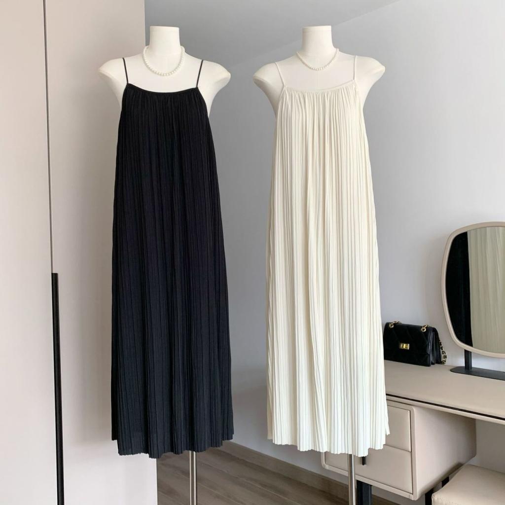Women Summer Spaghetti Strap Pleated Sleepdress Female Sexy Loose Pajamas Home Clothing Can Be Wear Out