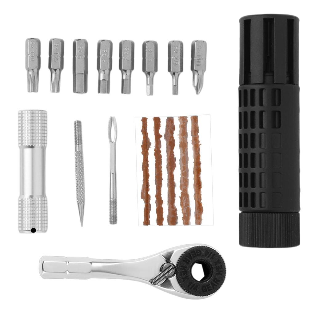 Cylindrical Tire Repair Tool Alloy Steel Mini Ratchet Tool Set Mechanic Ratchet Manual Wrench for Cycling Accessories