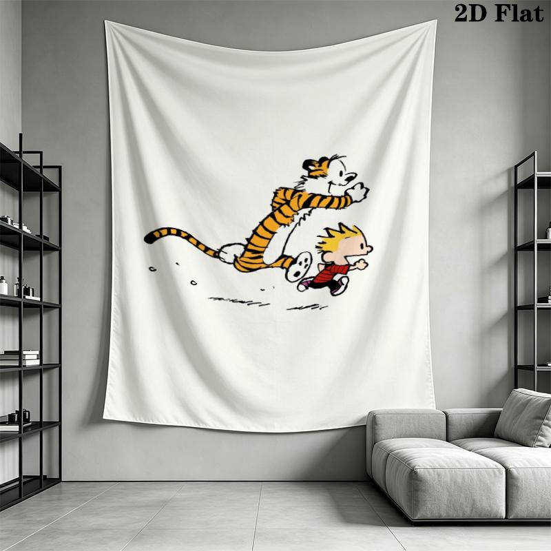 Calvin and Hobbes Wall Tapestry Aesthetic Wall Hanging Printed Fabric Blanket Decorative Tapestries for Bedroom Living Room Home Decor