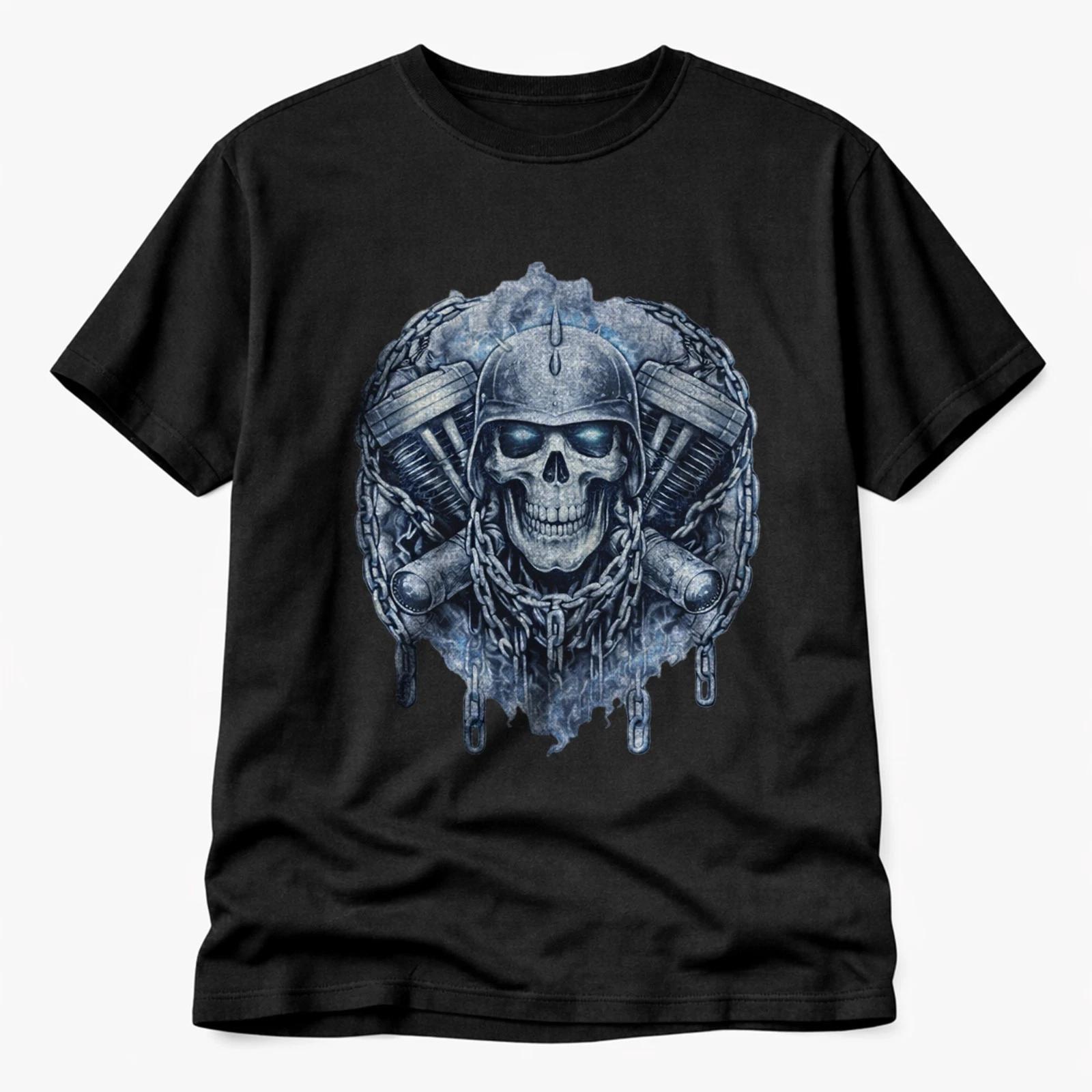 Skull Biker T Shirt Motorcycle Chain Engine Gothic Graphic Tee S