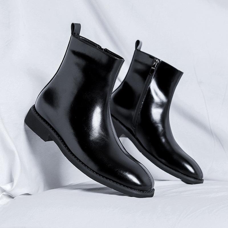 

Ботинки челси высокие ботинки British Martin с боковой молнией повседневные кожаные ботинки 2025 осень и зима новые 89757-R 38 чёрный