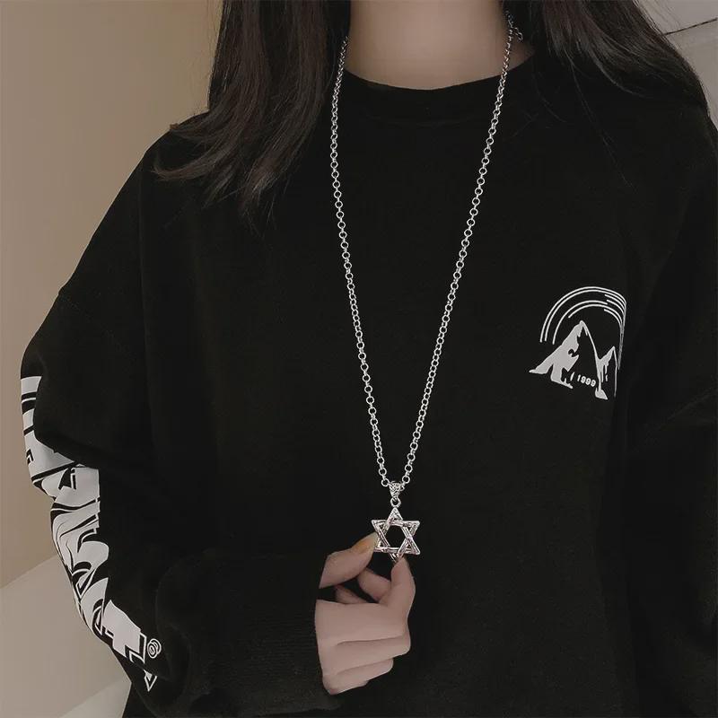 Retro Six-Pointed Star Hip-Hop Long Sweater Necklace - Trendy 2022 Women’s Chain