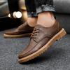 Fashion Mens Vintage  Split Leather Work Boots Brown Round Toe Derby Shoes Casual Lace-up Dress Boots for Office Business
