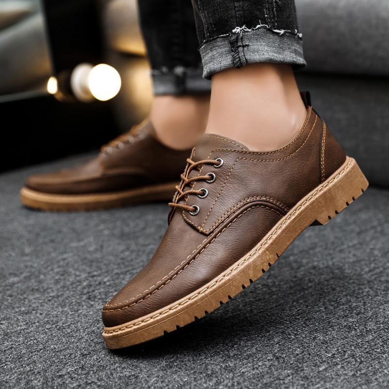Fashion Mens Vintage  Split Leather Work Boots Brown Round Toe Derby Shoes Casual Lace-up Dress Boots for Office Business