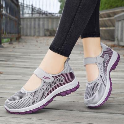 נעלי נשים, קלות להתאמה, אריגת Fly-knit, נושמות, נעלי אמא, משטח רשת עם סקוץ', נעליים קז'ואל, סוליה רכה, נעלי הליכה, נשים