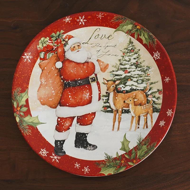 Keramické talíře s vánoční tématikou Sada nádobí Podglazura Barva Proces Šálek kávy Miska na polévku Santa Claus Steakový talíř