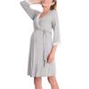 Women's V Neck Lace Trim 3/4 Sleeve Wrap Maternity Nursing Dress With Waist Tie