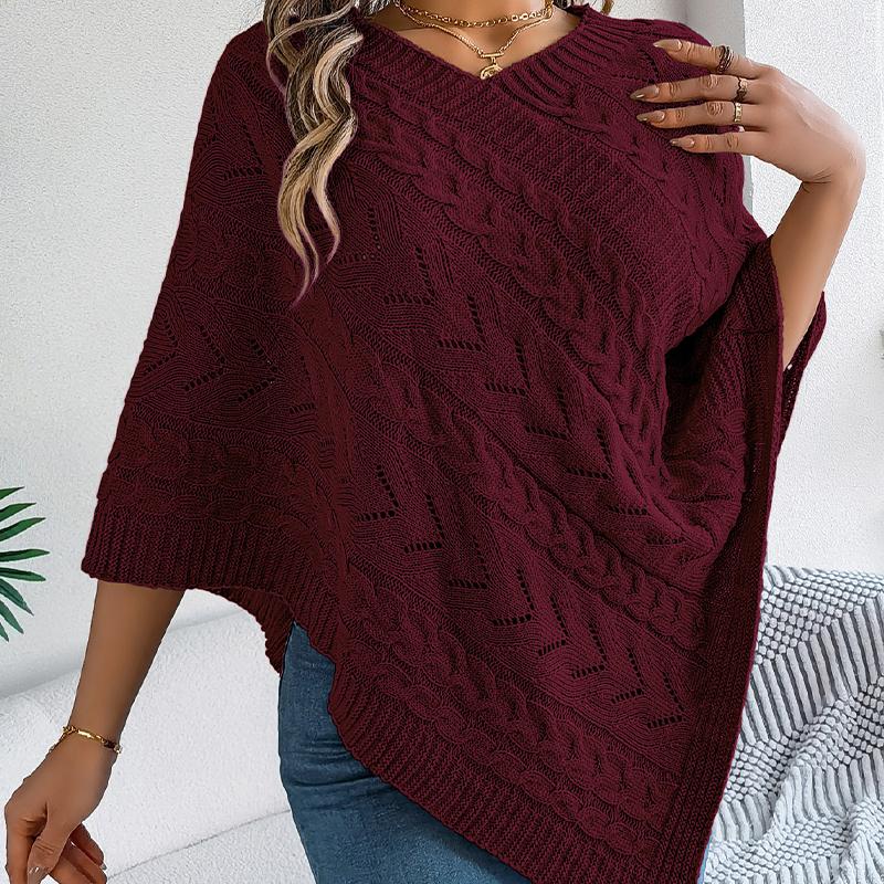 Women's Cable Knit Cape Sweater Oversized Open Front Poncho Coat Casual Solid Color
