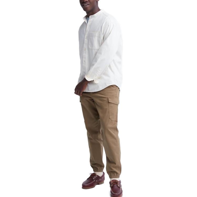 UNIQLO Solid Color Elastic Waist Multi Pocket Casual Work Pants Men pants Light-Brown 462318-35