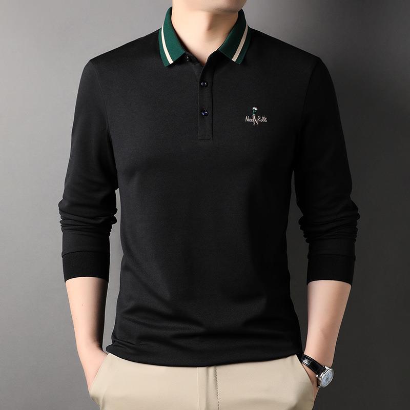 Spring and Autumn Casual Embroidered Fashion Cotton Long Sleeve Lapel Fashion Men's Polo Shirt