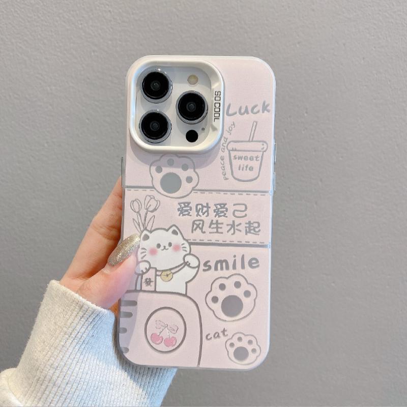 Lucky cat applies to Apple 16promax mobile phone case 14 painted iPhone15pro matte 17Air colored silver 13