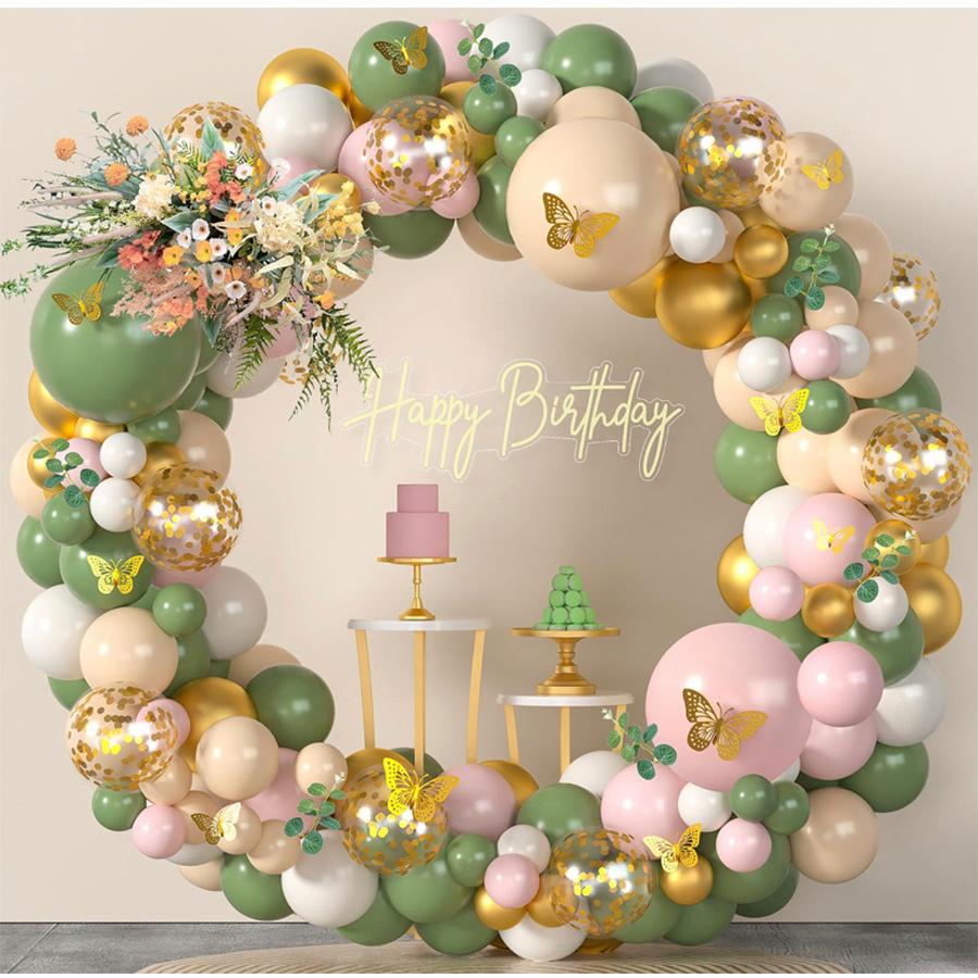 Metallic Pink Green, Sequined Confetti Balloon Arch Set Wedding Bachelorette Party Wreath