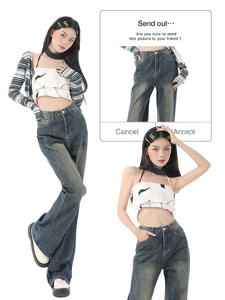 Harajuku 90. léta Elegantní Flare Jeans Kalhoty Dámské Kapesní 2000 Y2k Vintage džínové kalhoty Dámské Vysoký pas Móda Široká noha Džíny Novinka