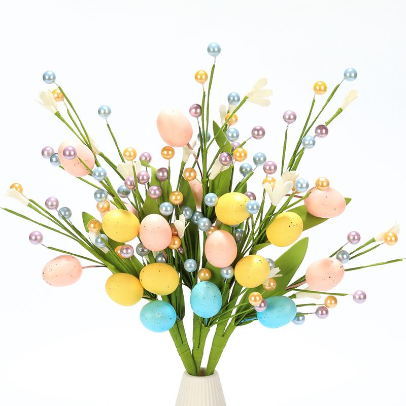 2026 Easter Egg Flower Bouquet, Artificial Flowers Berry Cuttings Spring Flower, Home Decoration, Simple Flower Ornaments