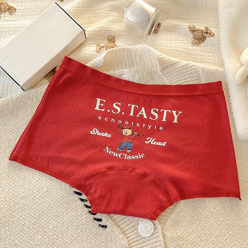 Ladies Spring and Autumn Lovely Pure Cotton 10a Antibacterial Red Festive Benming Year Flat Horn Panties