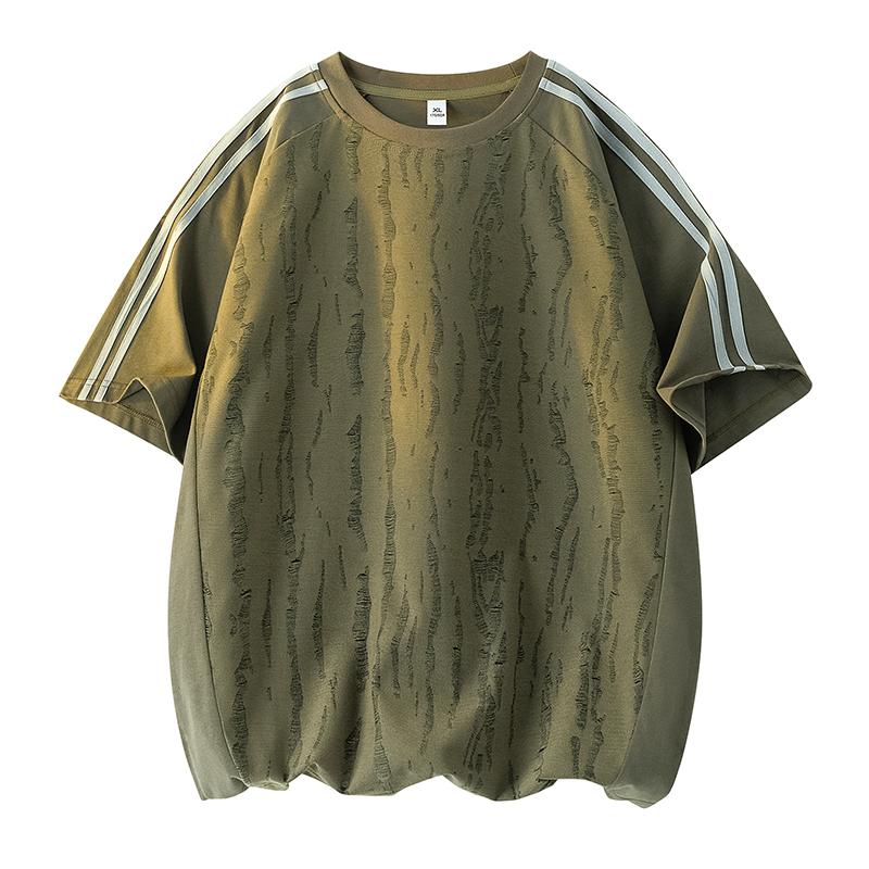 Striped Loose Round Neck T-shirt Men's Summer Casual Short-sleeved T-shirt