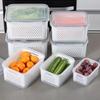 Japanese Double-Layer Food Storage Box with Draining and Fresh-Keeping Function for Refrigerator and Freezer Use.