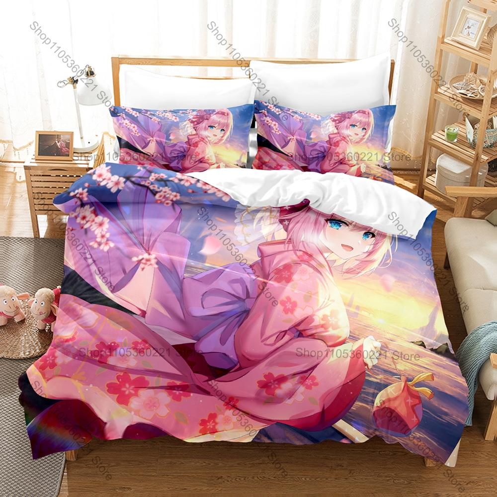 Princess Connect! ReDive Fan Merch Duvet Cover + 2 Pillowcases, Cute Printed Bedding Set for Game Anime Lovers Collection