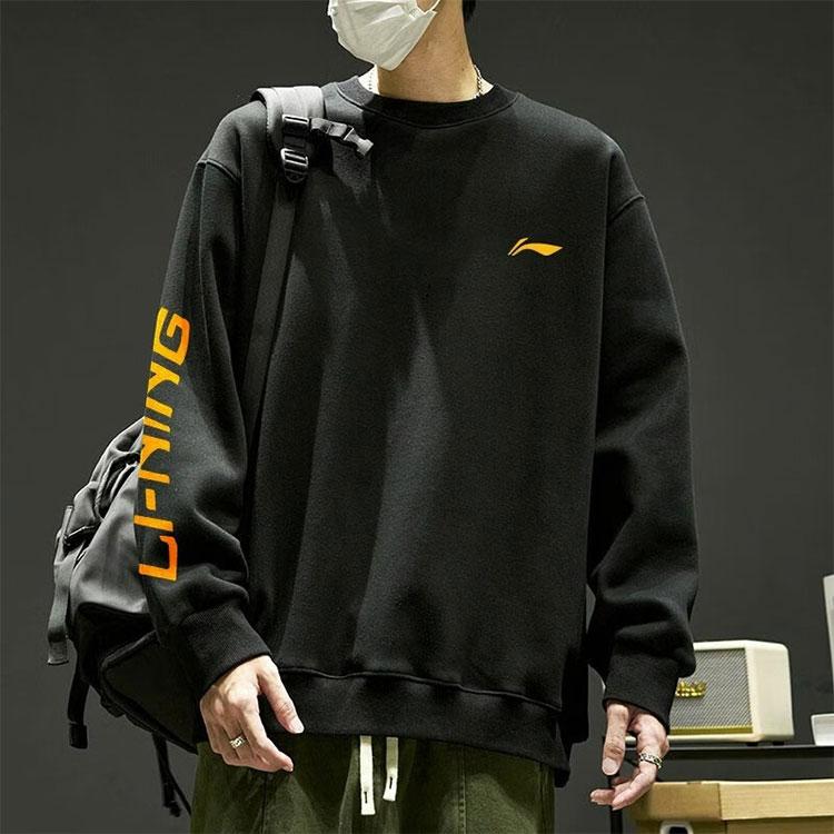 Li Ning Campus Series Letter Round Neck Pullover Sweatshirt Unisex Sweatshirt Black YWDT311-2