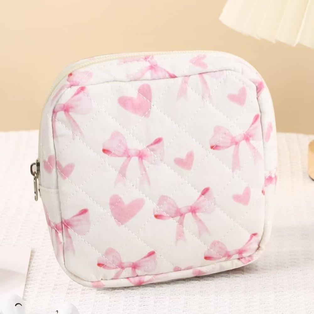 Cute Quilted Sanitary Napkin Organizer Bag Cotton Large Capacity Women's Mini Clutch Bag Zipper Keychain Earphone Coin Purse