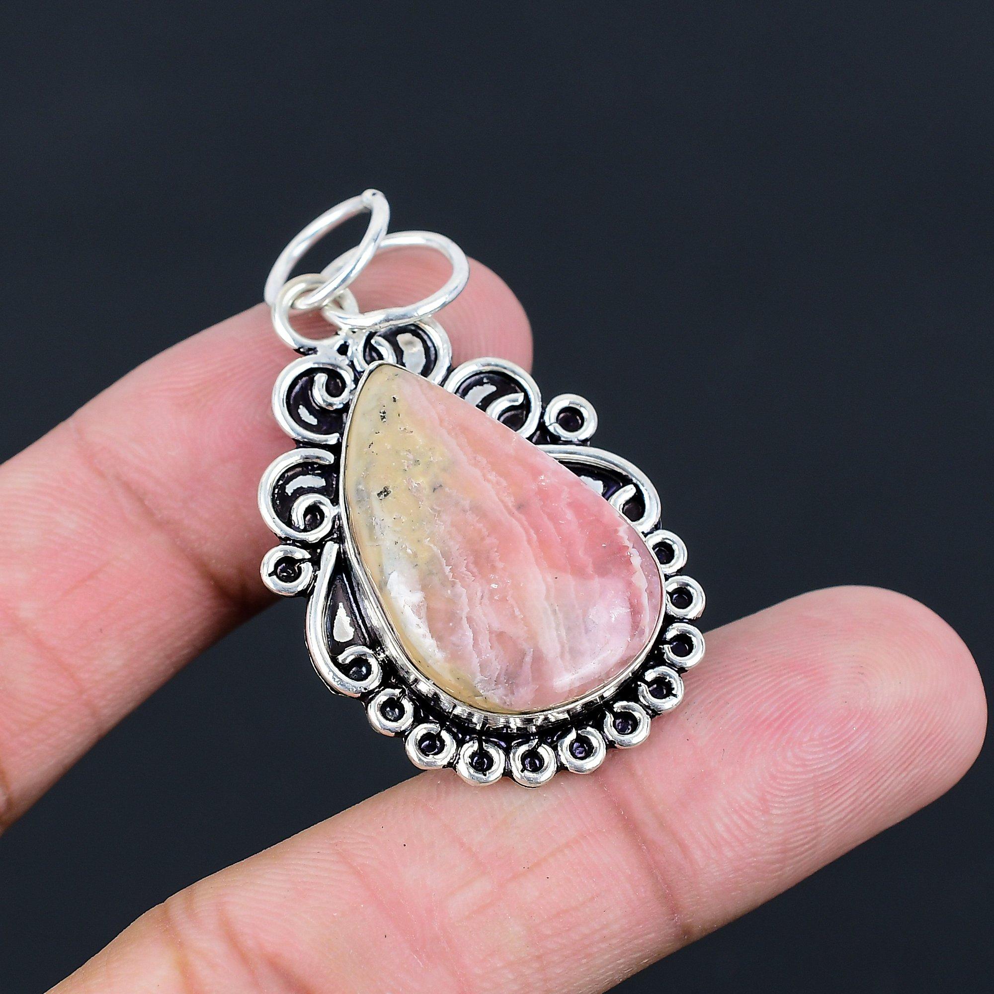 Wedding Gift For Her 925 Sterling Silver Natural Rhodochrosite Gemstone Pendant