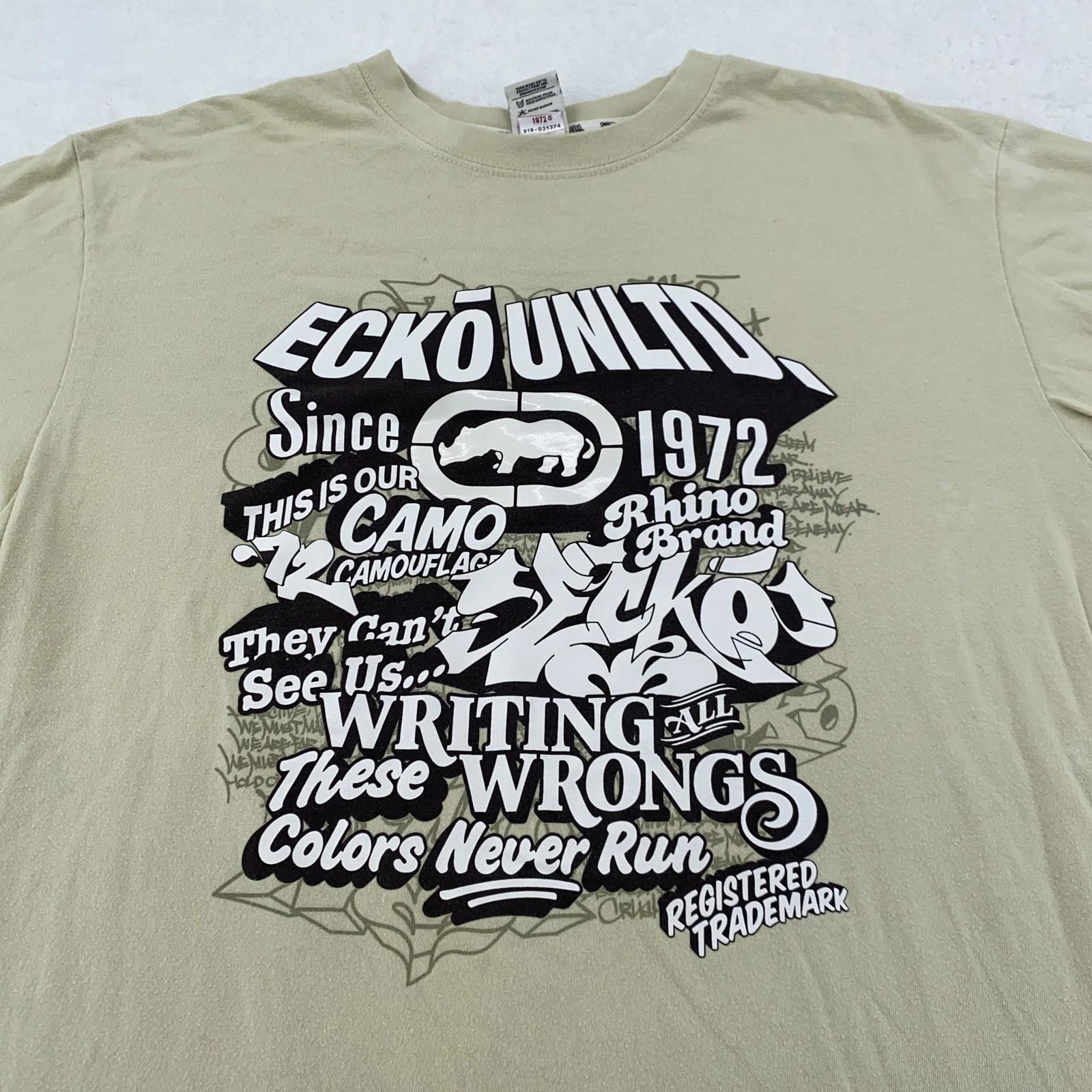 Ecko Unltd Shirt Mens LXL Graphic Rhino Camouflage Streetwear 1972 Tee Y2K XL