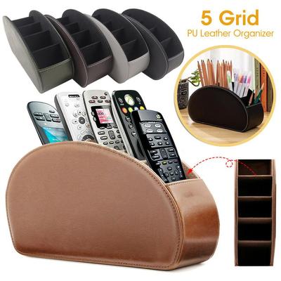 Boîte de rangement de panneau de télécommande à 5 grilles, support de télécommande TV/climatiseur, organisateur en cuir, support organisateur de bureau à domicile
