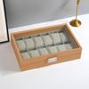 Large-Capacity Wooden Watch Display Box with Glass Lid
