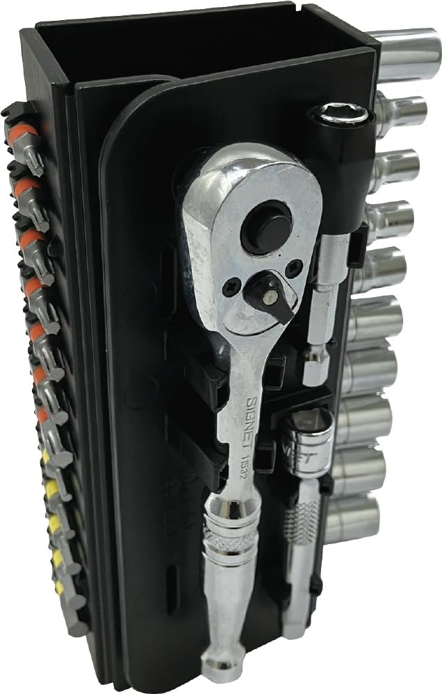 SIGNET Compact Storage Square Socket Bit Set with Ratchet Ideal for and Car Roll Choice 22041 1/4" Handle, 37-Piece Set, DIY, Bicycles, Tools,