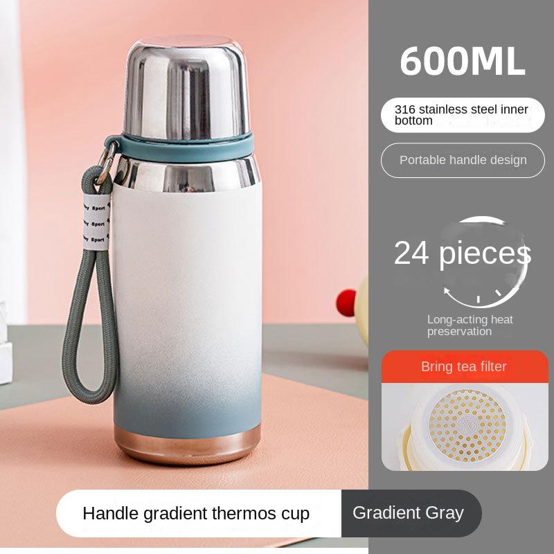 Ein-Tassen-Doppeldeckel-Vakuumbecher 316 Edelstahl Studenten-Wasserbecher Geräumig Tragbar Seilschlaufe Mädchen Gutaussehend Farbverlauf