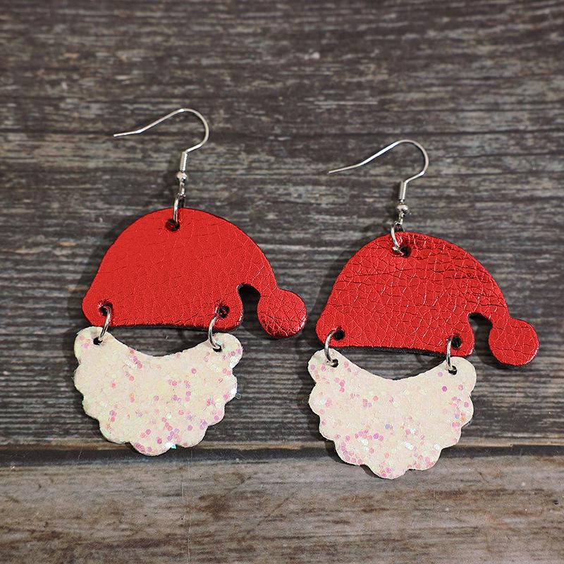 Vintage Santa Claus White Beard Christmas Hat Earrings