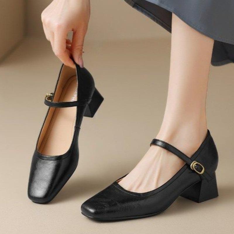 Französischer Stil High Heels Damen 2026 Neu Klobig Retro Herbst Winter Niedriger Absatz Einzelne Schuhe Kleine Lederschuhe