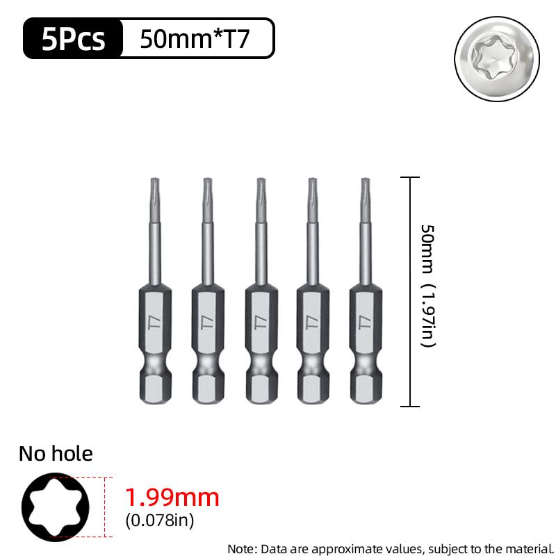 Torx Screwdriver Bit 50mm Magnetic S2 Steel 1/4'' Hex Shank Hollow Hole Security Bits T5-T40 Electric Drill Driver Hand Tools
