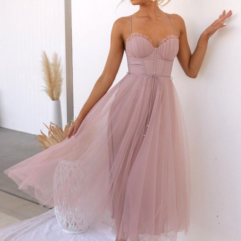 

Женские платья Сетчатое вечернее платье на тонких бретельках Вечернее платье S розовый