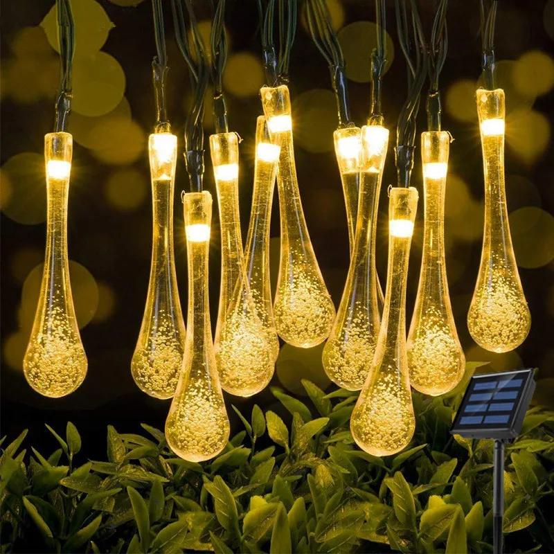 4/6M LED Droplet Bulb Lights Outdoor Waterproof Garden Light Garland Wedding Party Lawn Christmas Decoration Solar Power Lamp